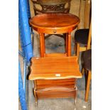 A REPRODUCTION YEW WOOD OCCASIONAL TABLE & MAGAZINE RACK TABLE