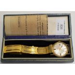 A VINTAGE EDEN-MATIC GENTS WRIST WATCH ON GILT STRAP WITH PRESENTATION BOX