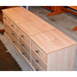 A MODERN 3 DRAWER CHEST WITH PAIR OF MATCHING 3 DRAWER BEDSIDE CHESTS