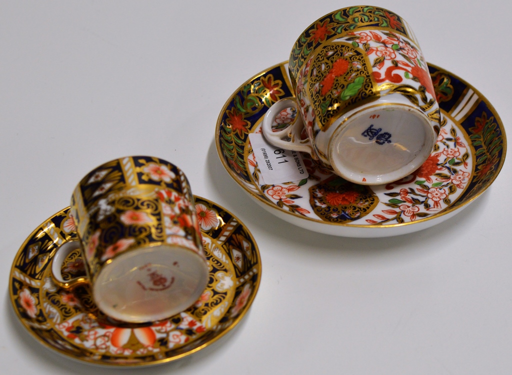 2 ROYAL CROWN DERBY IMARI PATTERN CABINET CUP & SAUCER SETS