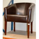 A MODERN BROWN LEATHER EFFECT TUB CHAIR