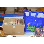 BAG & BOX WITH LARGE QUANTITY OF VARIOUS VINTAGE SINGLE RECORDS