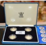 SET OF 4 SILVER PROOF PATTERN COLLECTION COINS WITH PRESENTATION BOX