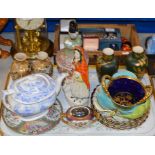 TRAY WITH MIXED CERAMICS, CHARLOTTE RHEAD STYLE LAMP, PAIR OF JAPANESE VASE, BLUE & WHITE LIDDED