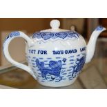 UNUSUAL BLUE & WHITE POTTERY LIDDED TEA POT