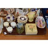 TRAY WITH MIXED CERAMICS, MALING LUSTRE BOWL, CARLTON WARE JUG, PARAGON TEA WARE, BOXED CARLTON WARE