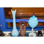 3 PIECES OF COLOURED GLASS WARE