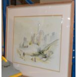 FRAMED WATERCOLOUR - EASTERN LANDSCAPE, SIGNED BELL & 1 OTHER PICTURE