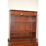MAHOGANY EFFECT OPEN BOOKCASE WITH 2 DRAWERS ABOVE