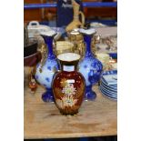 CROWN DEVON VASE & PAIR OF VICTORIAN POTTERY VASES