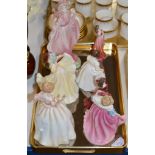 TRAY CONTAINING VARIOUS FIGURINE ORNAMENTS, ROYAL DOULTON, COALPORT ETC