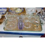 TRAY CONTAINING ASSORTED CUT CRYSTAL & GLASS WARE, COMPORT, DESSERT BOWLS, FRUIT BOWLS ETC