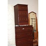 MAHOGANY FINISHED 5 DRAWER CHEST WITH MATCHING 3 DRAWER BEDSIDE CHEST