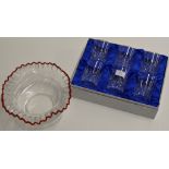 BOXED SET OF 6 EDINBURGH CRYSTAL WHISKY TUMBLERS & A DECORATIVE GLASS BOWL