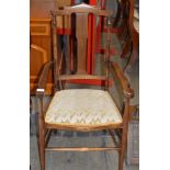 MAHOGANY ARTS & CRAFTS SINGLE ARM CHAIR WITH PADDED SEAT