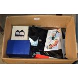 BOX CONTAINING DIGITAL CAMERA, JEWELLERY BOXES, FUR EFFECT STOLE ETC