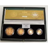 ROYAL MINT 2002 LIMITED EDITION 22CT GOLD PROOF 4 COIN SOVEREIGN SET IN PRESENTATION BOX WITH COA