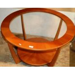 CIRCULAR TEAK GLASS TOP COFFEE TABLE