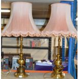 PAIR OF LARGE BRASS FINISHED TABLE LAMPS WITH SHADES