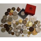 BAG WITH ASSORTED OLD UK & WORLD COINAGE, VICTORIAN SILVER COINS, US COINS, 18TH CENTURY COINS, GOLD