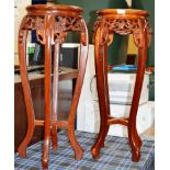 PAIR OF 32" ORNATE CHINESE STYLE HARD WOOD PLANT STANDS