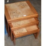 NEST OF 3 TEAK TILE TOP TEA TABLES