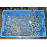 BOX CONTAINING ASSORTED CUT CRYSTAL & GLASS WARE - PLASTIC BOX NOT INCLUDED