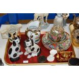 TRAY CONTAINING PAIR OF WALLY DOGS, LORD WELLINGTON JUG, 1 OTHER JUG, MODERN CHINESE FAMILLE ROSE