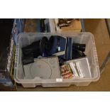 BOX CONTAINING GAMES CONSOLES, GAMEBOY, PLAYSTATION, GAMES, ACCESSORIES, BINOCULARS ETC