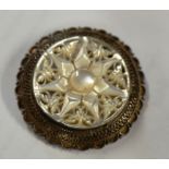 EASTERN STYLE SILVER & MOTHER OF PEARL BROOCH PIN MARKED SILVER 953