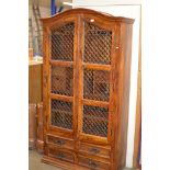 HEAVY INDONESIAN STYLE DOUBLE DOOR KITCHEN UNIT WITH BOTTLE RACK & VARIOUS DRAWERS
