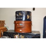 METAL TRUNK & 2 VINTAGE LEATHER BOUND CASES