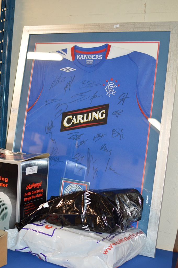 2007 SEASON SIGNED RANGERS SHIRT TOGETHER WITH QUANTITY OF RANGERS PROGRAMS & BOOKS, RANGERS MUGS