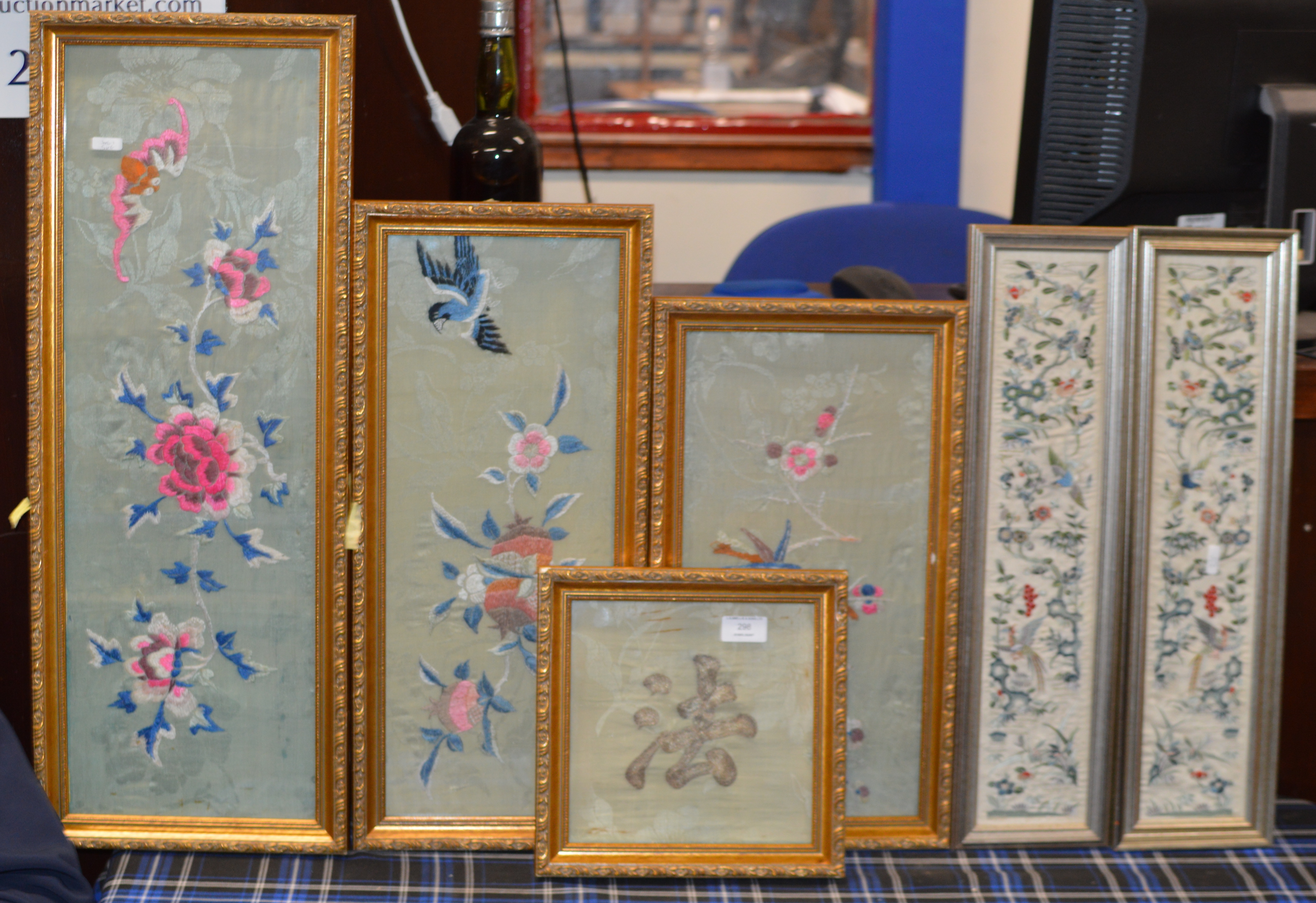 COLLECTION OF 6 VARIOUS VINTAGE FRAMED CHINESE SEWN PICTURES