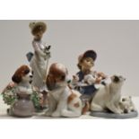 GROUP OF 5 LLADRO PORCELAIN FIGURINE ORNAMENTS - POLAR BEAR 5434, TAKE ME HOME 06574, LITTLE