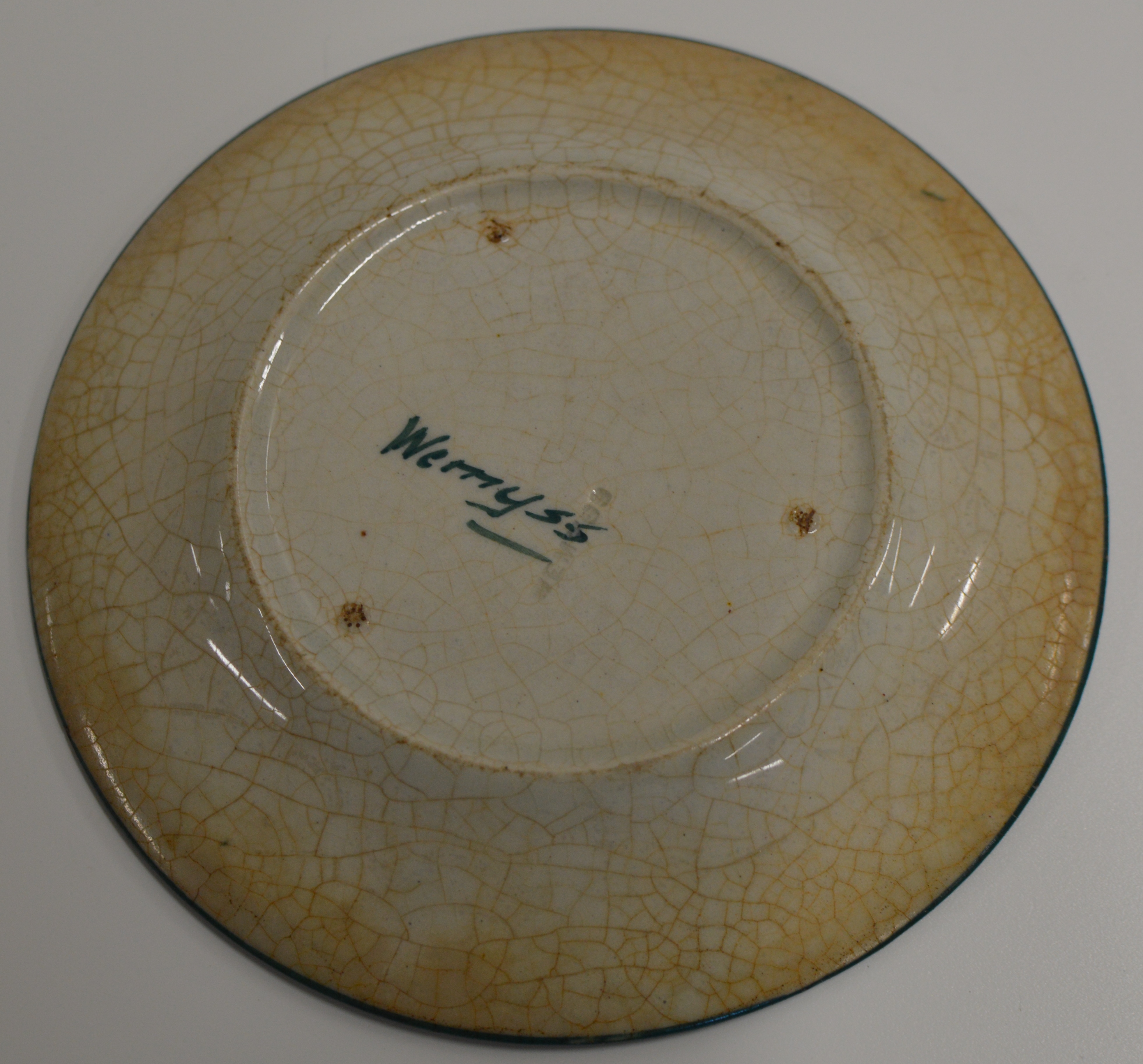 5½" DIAMETER OLD WEMYSS POTTERY DISH DECORATED WITH PLUMS & SIGNED ON REVERSE - Image 2 of 2