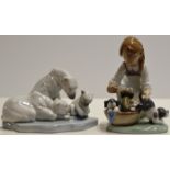 2 LLADRO PORCELAIN FIGURINE ORNAMENTS - BEARLY LOVE 1443 & JOY IN BASKET 05595, BOTH WITH ORIGINAL