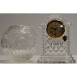 7¼" WATERFORD CRYSTAL MANTLE CLOCK, TOGETHER WITH A 6" ROYAL BRIERLEY CUT CRYSTAL VASE, BOTH WITH