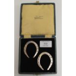 PAIR OF STERLING SILVER PRESENTATION HORSE SHOES WITH ORIGINAL FITTED BOX, WITH SHEFFIELD ASSAY