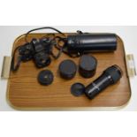 VINTAGE YASHICA FR1 CAMERA WITH CARL ZEISS LENS & 3 OTHER VINTAGE LENSES