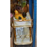 2 TIER TROLLEY, BROODY HEN, GLASS VASE, COPPER FINISHED COAL SCUTTLE