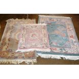 3 VARIOUS FRINGED EDGE RUGS, 1 CHINESE SUPER WASH & 2 OTHERS