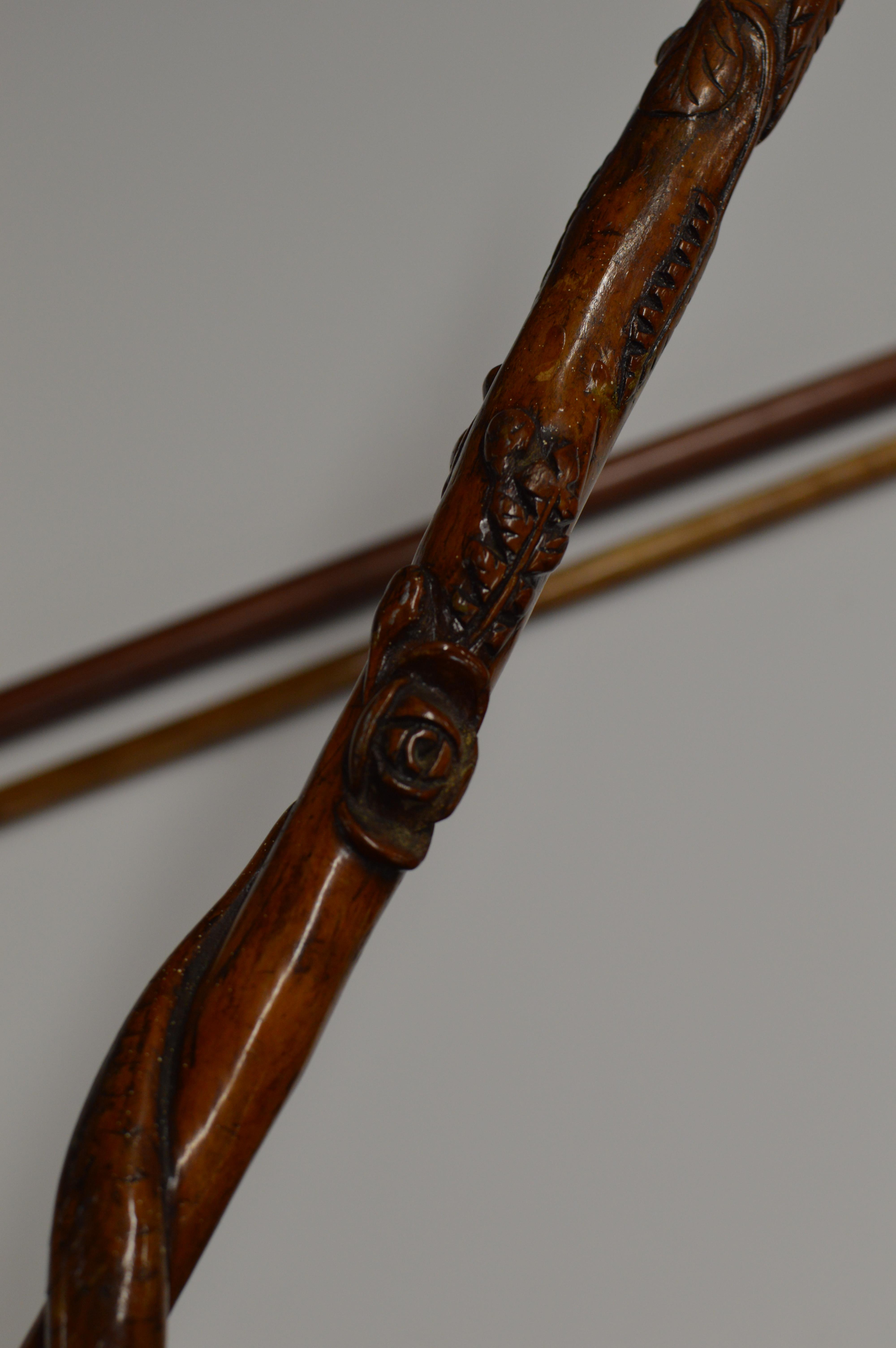 34½" OLD CARVED WOODEN WALKING STICK WITH THE HANDLE MODELLED AS A FEMALE FIGURE WITH OTHER - Image 5 of 8