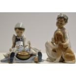 2 LLADRO PORCELAIN FIGURINE ORNAMENTS - MY HUNGRY BROOD 5074 & SHH QUIET PUPPY 4522, BOTH WITH