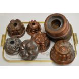 SELECTION OF VARIOUS VICTORIAN COPPER FINISHED JELLY & PIE MOULDS