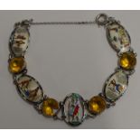 FINE STERLING SILVER & ENAMEL EGYPTIAN REVIVAL BRACELET SET WITH 4 FACETED DRESS STONES