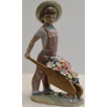 9½" LLADRO PORCELAIN FIGURINE ORNAMENT - WHEELBARROW WITH FLOWERS 01283, WITH ORIGINAL BOX