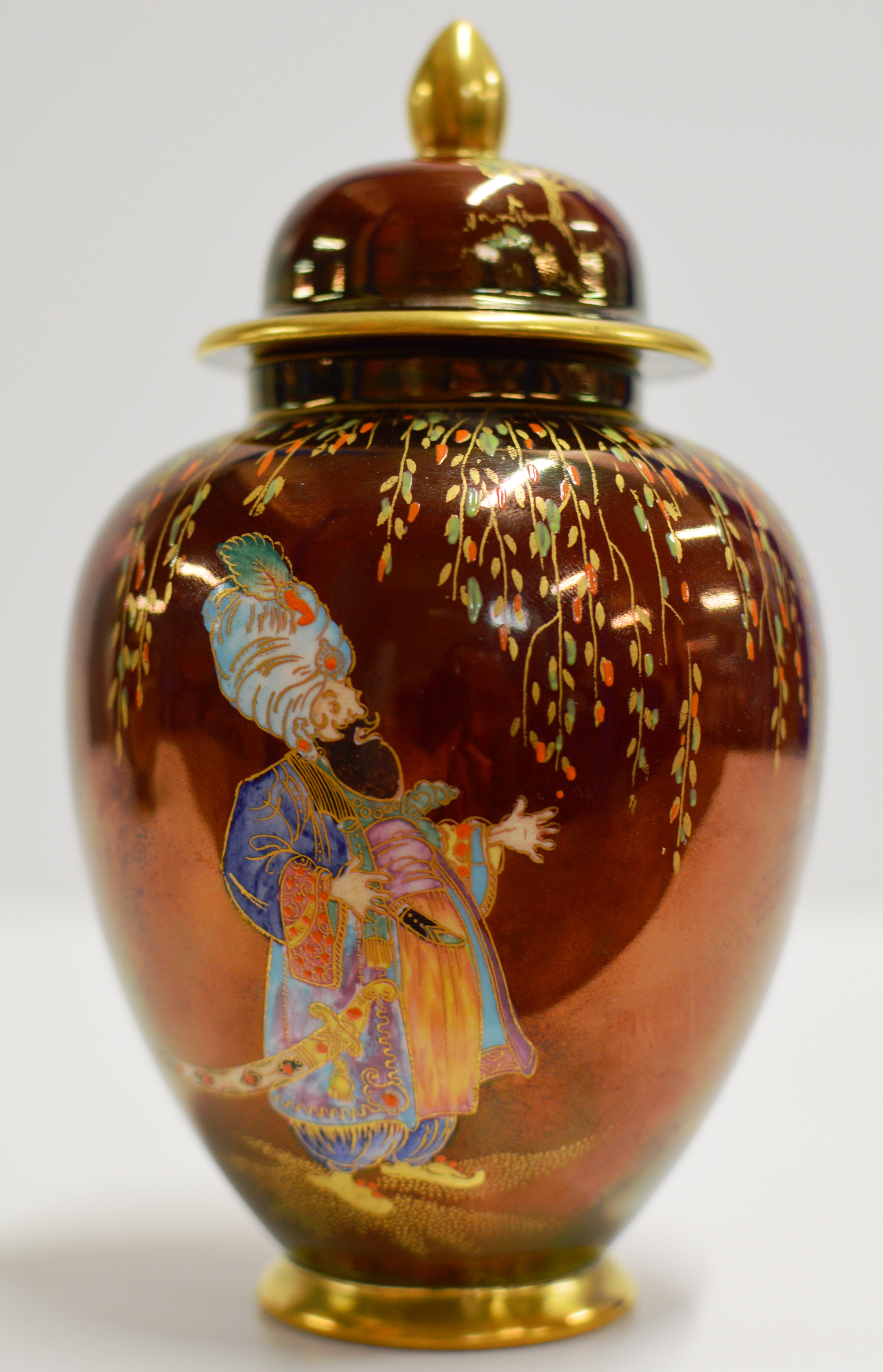 7" ART DECO CARLTON WARE PORCELAIN "SULTAN & SLAVE" PATTERN LIDDED JAR