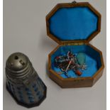 ORIGINAL 60'S TOMY TALKING DALEK & OLIVE WOOD BOX WITH SMALL QUANTITY COSTUME JEWELLERY