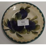 5½" DIAMETER OLD WEMYSS POTTERY DISH DECORATED WITH PLUMS & SIGNED ON REVERSE